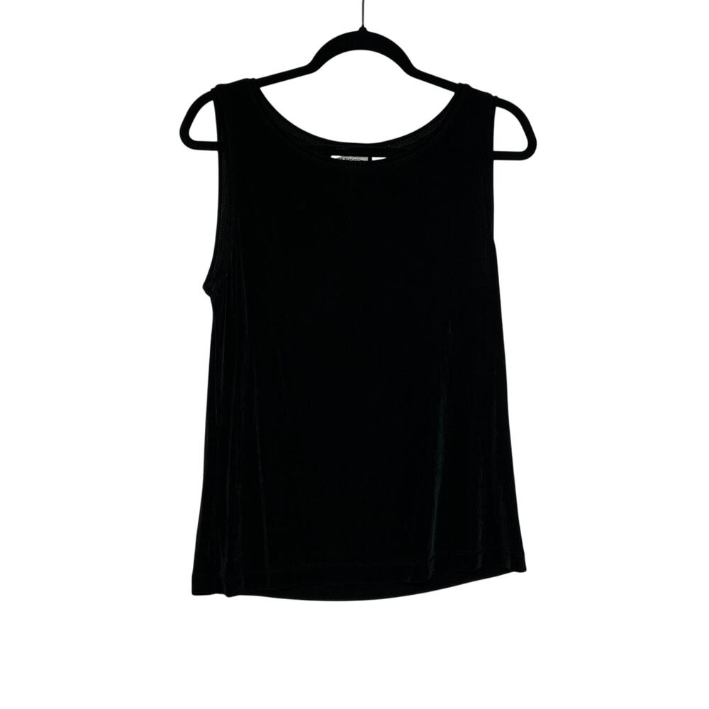 CHICOS Travelers Womens L 12 14 Black Sleeveless Acetate Spandex Tank Top